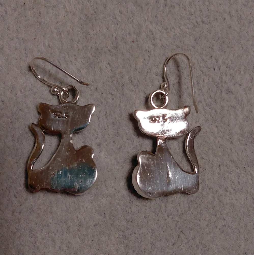 Sterling Silver Cat Earrings With Wild Horse Jasper Stones - Picture 3 of 5